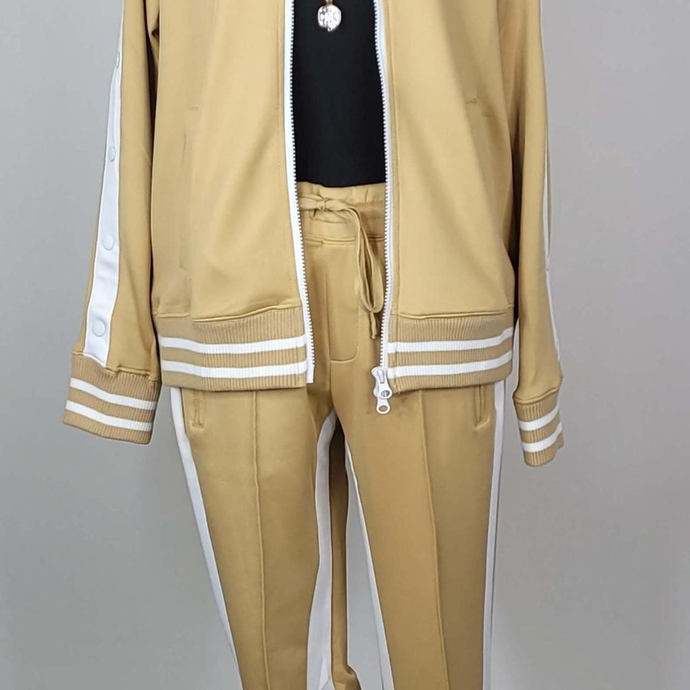 Women's Stylish Activewear Tracksuit Striped Cream/White Stripe Pants Set